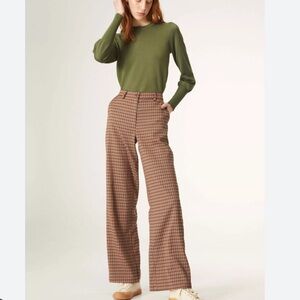 Compania Fantastica Brown Check Mockingbird Wide Leg Plaid Pants Size L